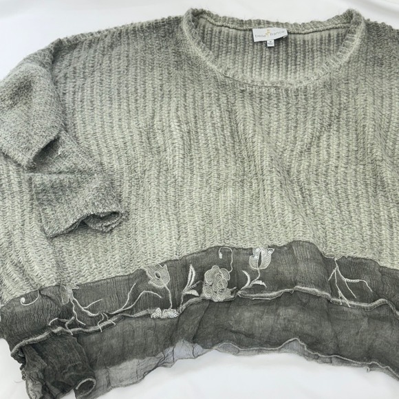 Belle France Women's Sz M Sage Knit Sweater Oversized Boho Grunge Distressed Hem - Picture 4 of 12